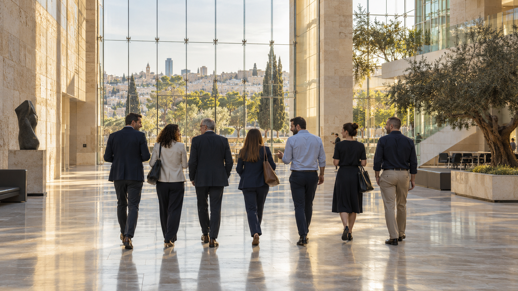 People in a modern public space